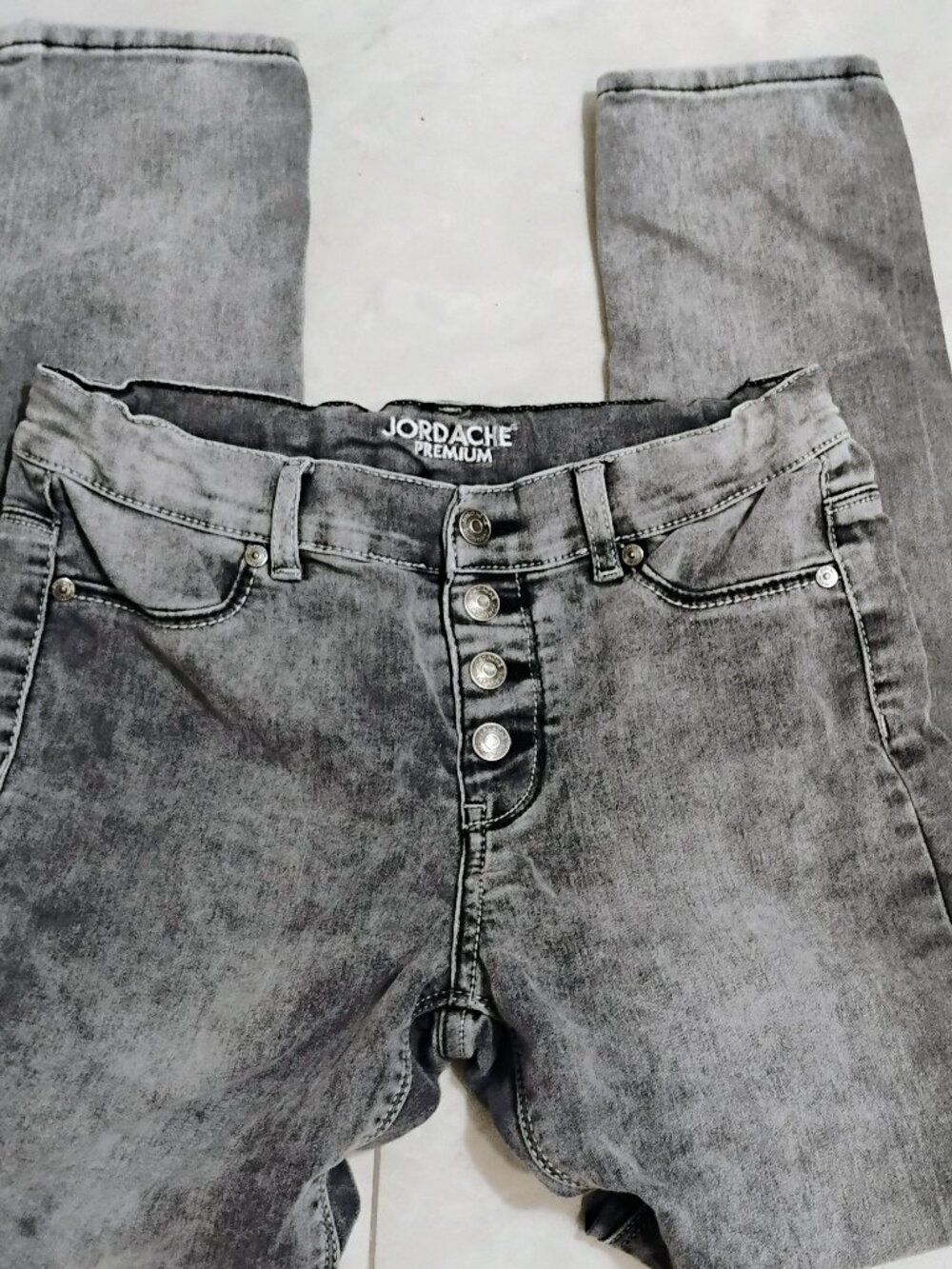 Jordache Premium Gray Acid Wash Exposed Button Skinny Jeans Size 14 (Junior)